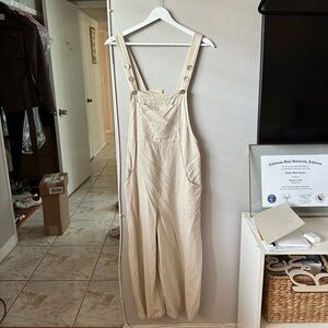 SHEIN Cream Linen-Blend Overalls
